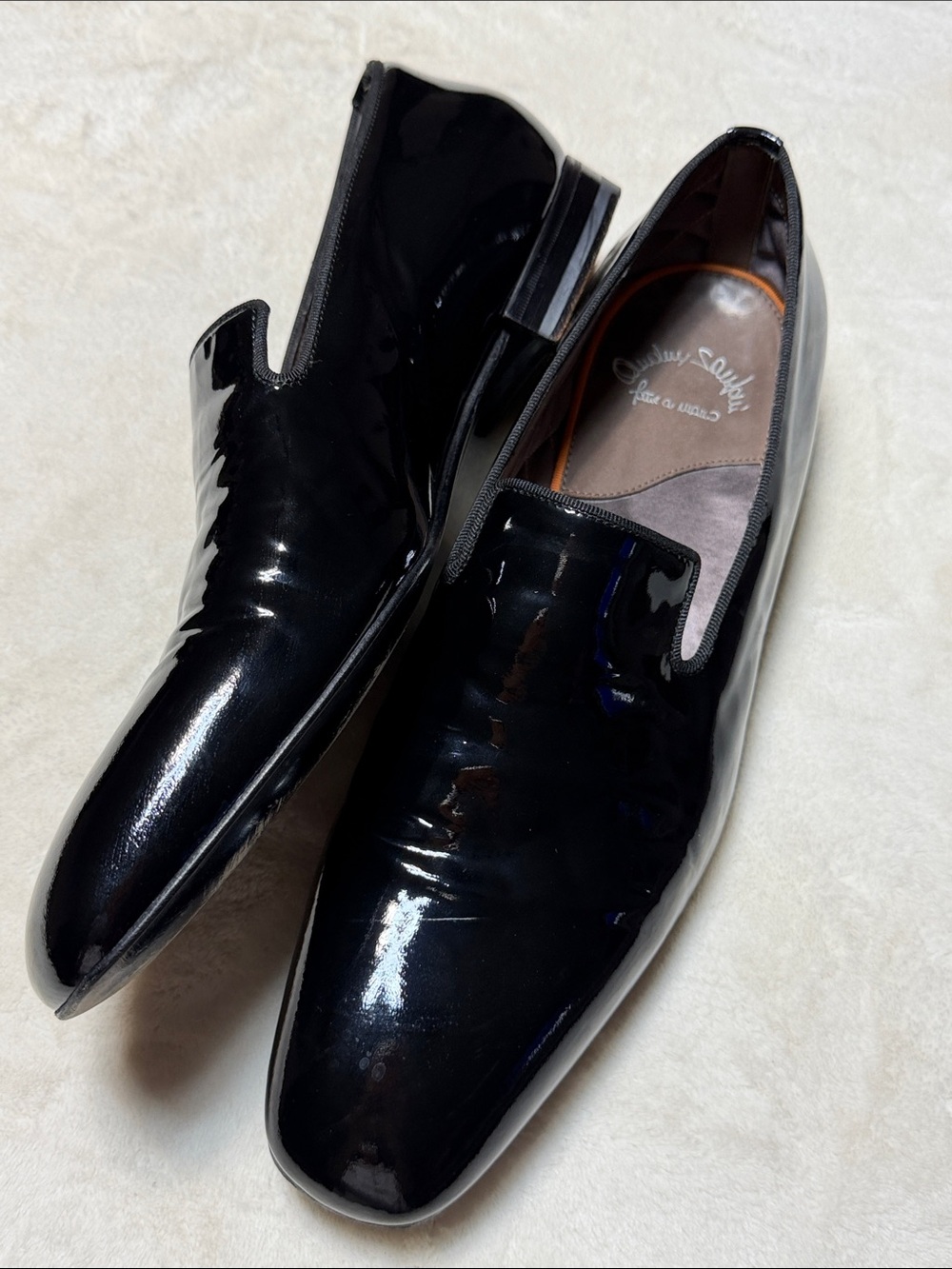 Santoni Mens Black Patent Leather Loafers Shoes Shinny Black Size D 12 - Picture 13 of 15
